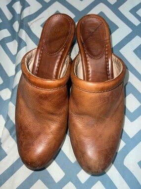 Frye Cognac Leather Slip-On Mules